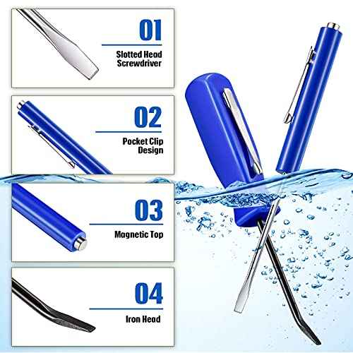 Zhehao 4 Pieces Pocket Screwdriver with Magnet Mini Slotted Head Magnetic Pocket Screwdriver with Mini Pry Bar Set Clips for Home Office Car Repair Tools Mechanics Electricians Technicians