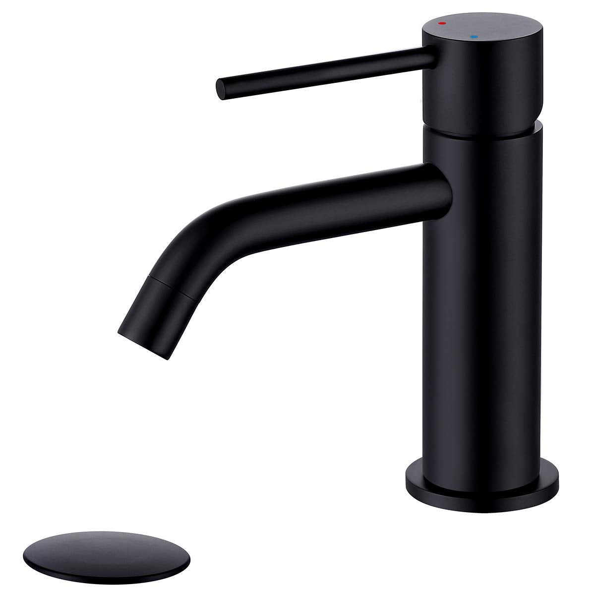 Single Hole Matte Black Bathroom Faucet with Pop Up Drain Assembly and Faucet Supply Hose, JXMMP Single Handle Lavatory Faucets for Sink, Black Sink Faucet Bathroom