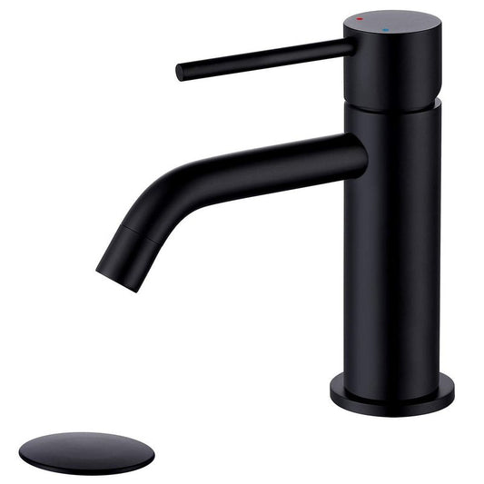 Single Hole Matte Black Bathroom Faucet with Pop Up Drain Assembly and Faucet Supply Hose, JXMMP Single Handle Lavatory Faucets for Sink, Black Sink Faucet Bathroom