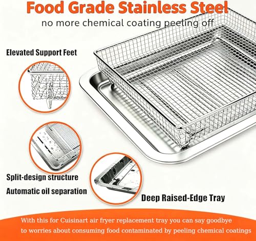 Cuisinart TOA-60/65/70 Air Fryer Tray Replacement with 12.4 x 11 in Baking Pan & Rack, Stainless Steel Nonstick