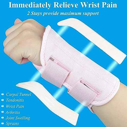 Carpal Tunnel Wrist Brace, Adjustable Wrist Support Brace, Night Wrist Sleep Supports Splints Arm Stabilizer (Left Hand, S/M, Pink)