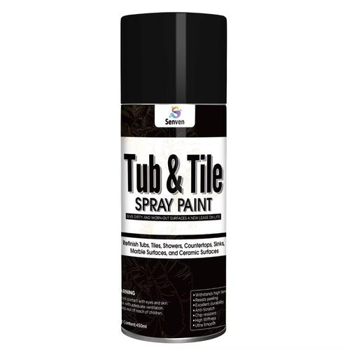 SENVEN Tub and Tile Spray Paint Black Gloss Aerosol Spray Tile Paint Bathtub Refinishing Kit for Tiles Ceramic Porcelain Fiberglass Resurfacing Bathroom Walls Bathtubs Sinks Countertops Toilets