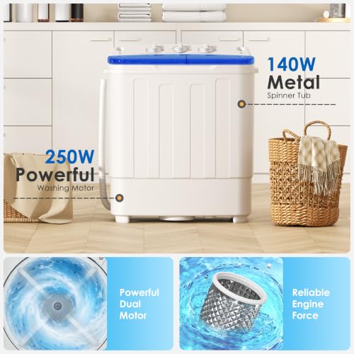 INTERGREAT 18lbs Blue Portable Twin Tub Washing Machine with Spin Dryer
