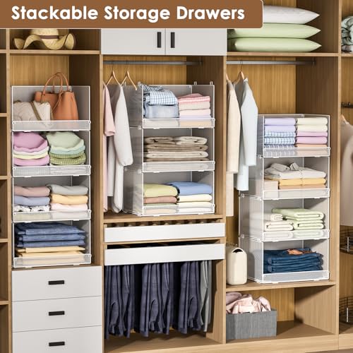 Tiaoheka White 4-Tier Stackable Closet Organizer Shelves - Foldable Storage Bins