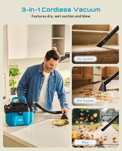 Seesii Cordless Wet Dry Shop Vacuum Cleaner Blue - 2x4.0Ah Batteries