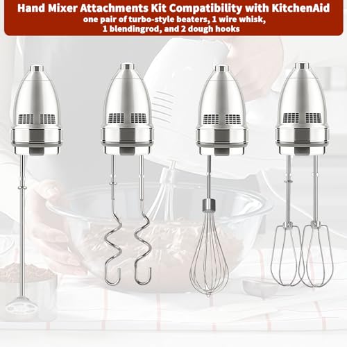 KitchenAid Hand Mixer Attachments Set of 6 – Beaters, Whisk, Rod & Dough Hooks (LRWZOV)
