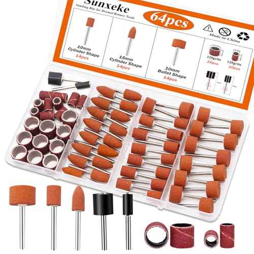 64Pcs Sanding Bits for Dremel Rotary Tools, 42Pcs Aluminum Oxide Grinding Stones Sanding Drill Bits (1/8 inch Shank) and Sanding Drums, Grinding Bits for Metal Rust Removal Polishing