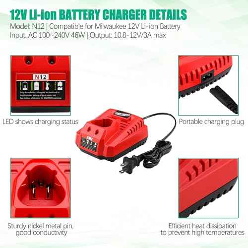 Upgraded 6500mAh Battery and Charger Set Compatible for Milwaukee 12V Power Tools M12 12V Tool Battery with Charger Kit Compatible for 48-11-2411 48-11-2440 48-11-2420 48-11-2401 48-11-2425