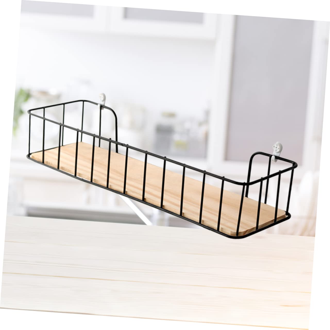 STOBAZA Wall Mounted Storage Rack Black Wrought Iron Shelf with Solid for Living Bedroom Bathroom No Punching Required Convenient Wall Shelf for Organizing