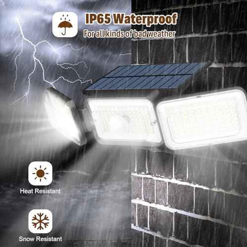 Solar Lights Outdoor Waterproof, Motion Sensor & Flood Outdoor Lights with Remote Control, 4 Adjustable Modes, 3000LM & 218 LED, High-Energy-Density Solar Panel-Monocrystalline Technology, 2 Pack