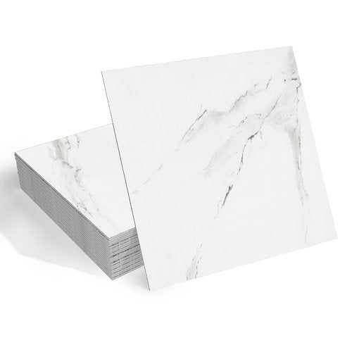 Wallderful White Peel and Stick Floor Tile Waterproof Marble Vinyl Flooring Self Adhesive Ceramic Stick on Floor Tiles 12"X12" Laminate Flooring for Bathroom Garage Kitchen Basement Office Vinyl Plank