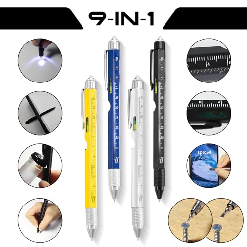 Christmas Gifts Stocking Stuffers for Men,Multitool Pen 9 in 1 Innovative Gift for Men,with LED Light,Ruler, Stylus,Bubble Level,Screwdrivers,Unique Gifts Gadgets for Him,Boyfriend,Husband