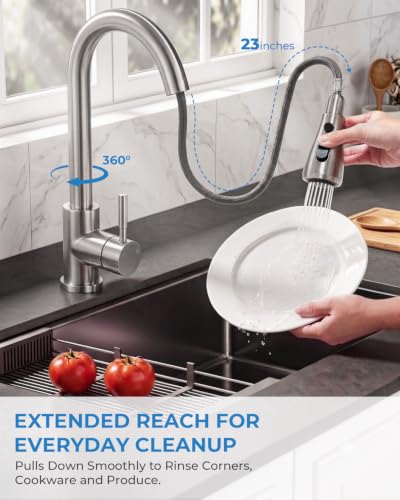 VFAUOSIT Brushed Nickel Kitchen Faucet with Pull Down Sprayer, Modern Bar Sink Tap