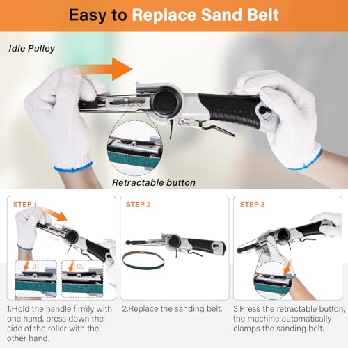 Tezoro 3/8" x 13" Air Belt Sander - Mini Handheld Grinding & Polishing Tool