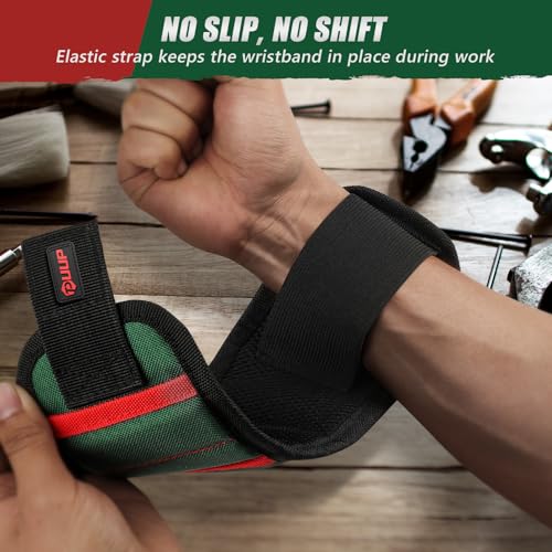 Magnetic Wristband, Tool Belt Wrist Band with LED Light, 15 Powerful Magnet, Adjustable Wrist Screws Holder, Stocking Stuffers for Men, Birthday Gifts for Dad, Him, Mechanics, Woodworker, Handyman