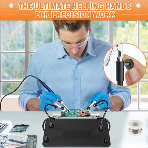 Drdefi Magnetic Helping Hands Soldering Third Hand, Drdefi Soldering Station with Alligator Clips PCB Circuit Board Holder Tool 4 Gooseneck Arms Non-Slip Base for Electronics Repair Jewelry Hobby
