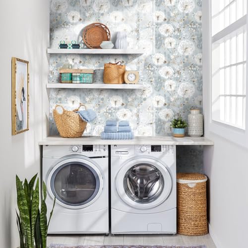 Nukofal Dandelion Floral Peel and Stick Wallpaper 16.9"x118" - Blue & White Contact Paper, Removable, Waterproof, Easy Install