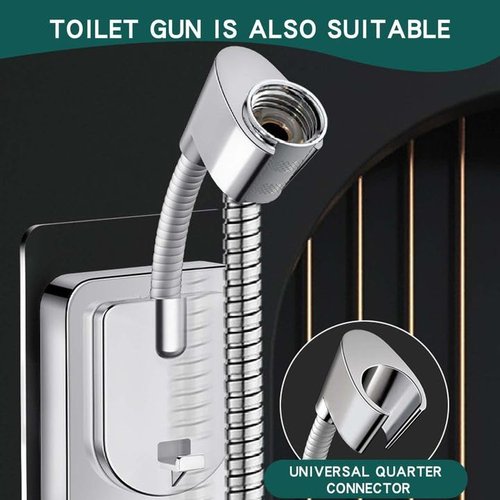 Shower Head Holder Wall Mount, 360° Adjustable Handheld Shower Head Holder, No-Drill Strong Adhesive Shower Wand Holder, Waterproof Shower Handle Holder for Bathroom Accessories chrome finish