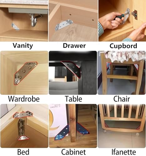 Silver Furniture Corner Connector 20PCS Stainless Steel L Brackets for Wood Shelves Cabinets