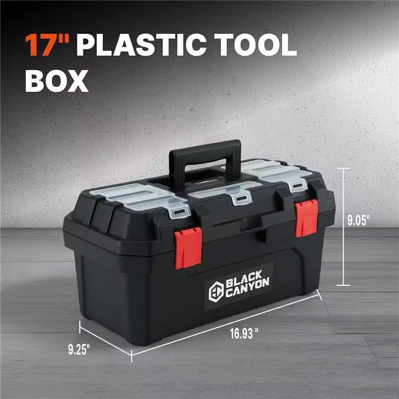 Black Canyon 17 Inch Plastic Tool Box - Dual-Layer, 44 lb Capacity, Top-Lid Storage (17 IN/PLAS)