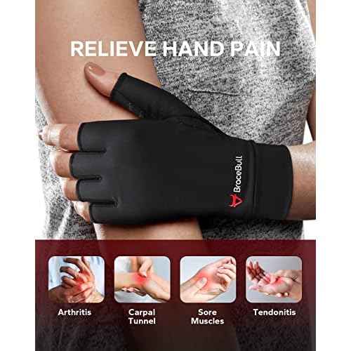 BraceBull Arthritis Gloves (1 Pair), Copper Infused Fingerless Compression Gloves, RSI and Relieve Hand Pain for Women & Men