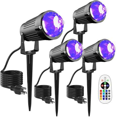 Christmas Halloween LED Spot Lights Outdoor Black Light Projector, 12W Color Changing Landscape Lighting Wired 120V IP65 Waterproof Outdoor Spotlight for Glow Party Garden Yard Indoor Decor(4Pack)