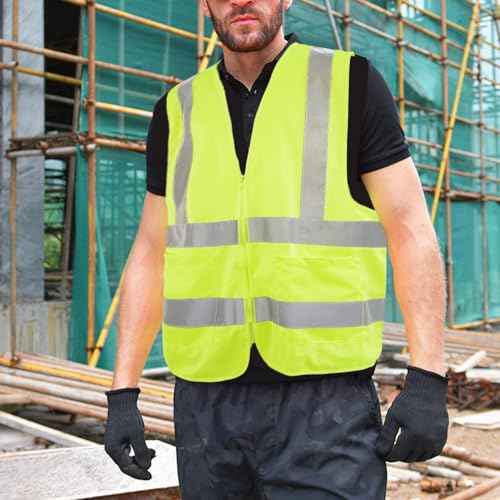 High Visibility Reflective Safety Vest for Men and Women,Construction Work Vest with Pocket,Fluorescent Yellow