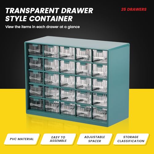 Kaimenhong 25-Grid Deep Green Drawer Parts Cabinet with 50 Dividers