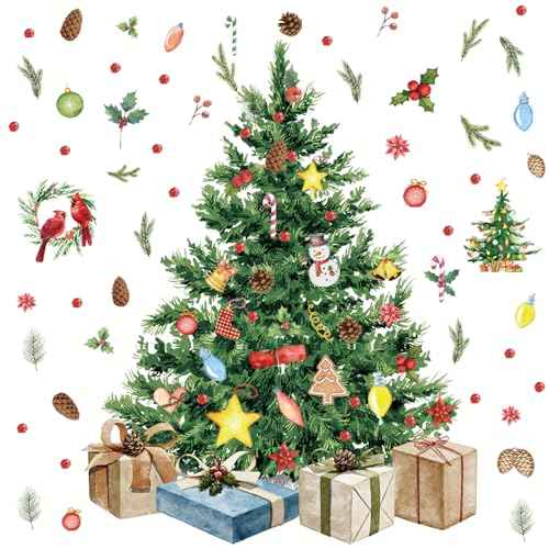 Spiareal Large Christmas Tree Wall Decals Merry Christmas DIY Watercolor Wall Stickers Peel and Stick Removable Xmas Tree Giant Decals for Bathroom Living Room Offices Home Decoration
