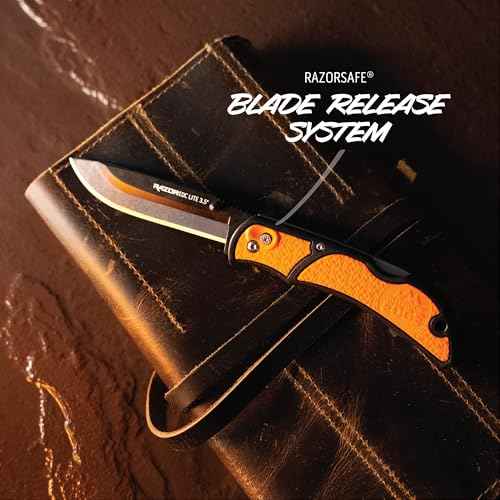 OUTDOOR EDGE 3.5" RazorLite EDC Knife. Pocket Knife with Replaceable Blades and Clip. The Perfect Hunting Blade for Skinning Deer. Blaze Orange with 6 Blades