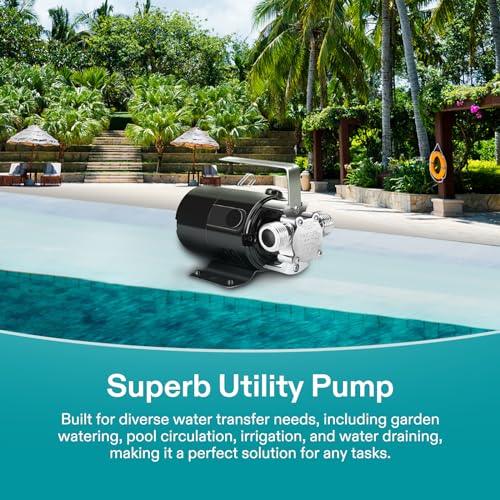 VIVOSUN 9x8 Inch 1/10HP Water Transfer Pump 330 GPH Portable Utility Pump with Hose
