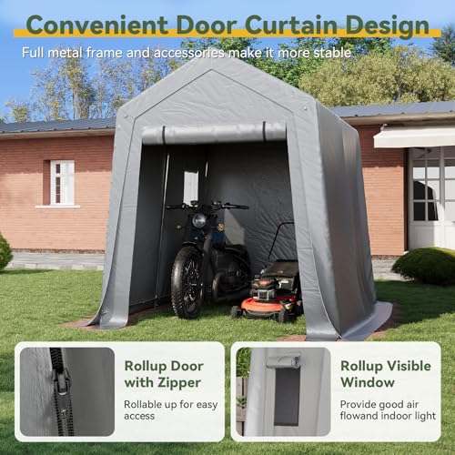Aoxun Gray 6x8x7 FT Outdoor Portable Storage Shed Tent for Motorcycle & Equipment