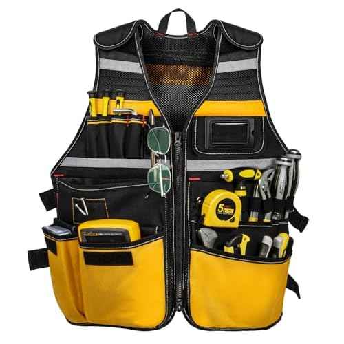 Tool Vest, Electrician Tool Vest for Men, 22 Compartments, Reflective Workwear with Adjustable Waist & Upgraded Comfortable Neck Opening