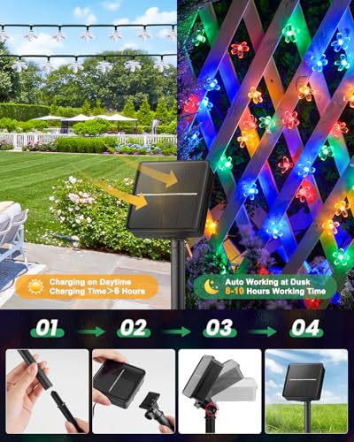 Brightown Multicolor Solar Flower String Lights Outdoor Waterproof Fairy Lights - 60 LEDs, 26ft