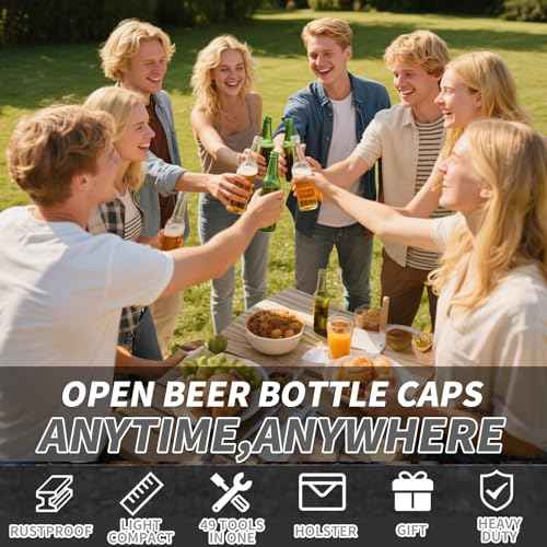 49 in 1 Wallet Engineering Ruler Scale, Credit Card Knife Wallet Tool, Small Metal Ruler Protractor, Everyday Utility Multi Tool (Bottle Opener, Can Opener, Screwdrivers, Phone Stand & More), 1 Pcs