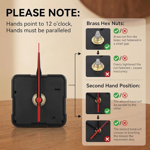 Silent Quartz Clock Movement Replacement for DIY Wall Clocks - Battery Powered, 0.5in Shaft