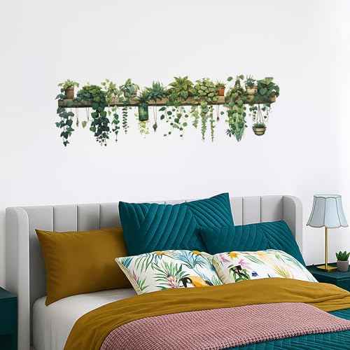 Green Plant Wall Stickers Vinyl Wall Decals Removable Wall Clings Peel and Stick Wall Mural for Bedroom Living Room Office (Small)
