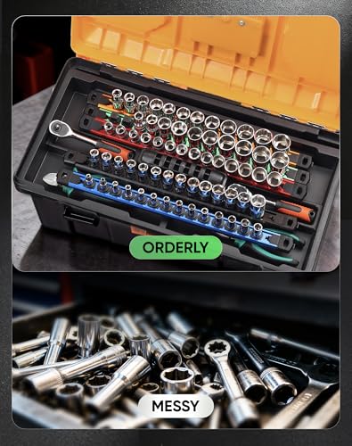 ALOANES Magnetic Socket Organizer Rail 14 Clips 3/8" Drive Black, 1PC