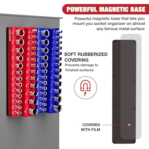 NOEAIKE 4-Pack Magnetic Socket Organizer Set 3/8 in & 1/4 in SAE & Metric