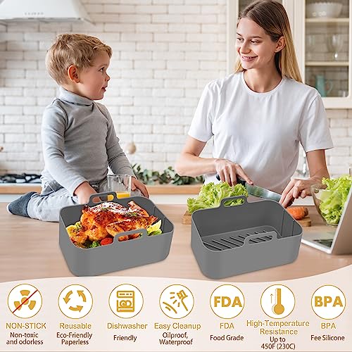 ZXZMZT 10QT Silicone Air Fryer Liners - 2pcs 5QT Rectangular, Ninja DZ550/DZ401 Compatible, Grey