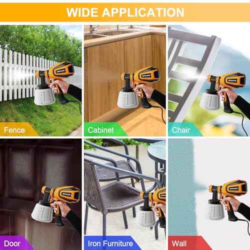 Paint Sprayer, 700W HVLP Spray Gun with Cleaning & Blowing Joints, 4 Nozzles and 3 Patterns, Easy to Clean, for Furniture, Cabinets, Fence, Walls, Door, Garden Chairs etc. VF803