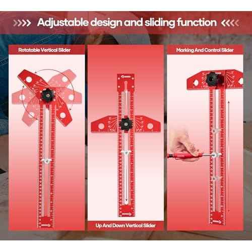 Saker Woodworking Scriber Marking Line Ruler, Adjustable Aluminum Alloy Sliding T-Square Ruler,Precision Line Drawing aid Ruler with Angle Adjustment Scale