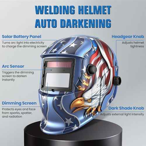 Welding Helmet Auto Darkening Blue Eagle Design Welding Mask 3.86"X2.09" View Area Welding Hood with 4 Sensors Solar Powered Weld Hood Helmet with Adjustable Shade Range 4&9-13 (Model AST02)