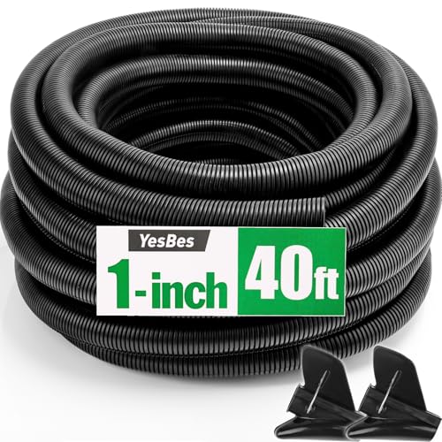 YesBes 1" x 40ft Black Split Wire Loom Tubing - Electrical Conduit & Protector