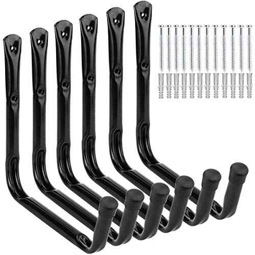 Heavy Duty Giant Garage Storage Hook Wall Mounted Utility Hanging Rack for Surfboard,Ladder,Kayak (6 Pcs Black 10" J Hook)