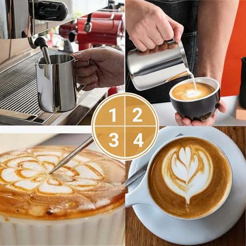 Milk Frothing Pitcher 600ml Stainless Steel Cup with Latte Art Pen, UMUACCAN Silver 20.29 oz