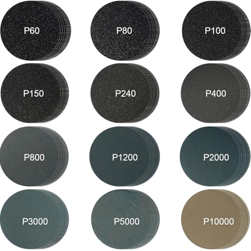 120 PCS 2 Inch Wet Dry Sanding Disc, 60 to 10000 Grit, Silicon Carbide Hook and Loop Sandpaper for Automotive Wood Polishing & Finishing