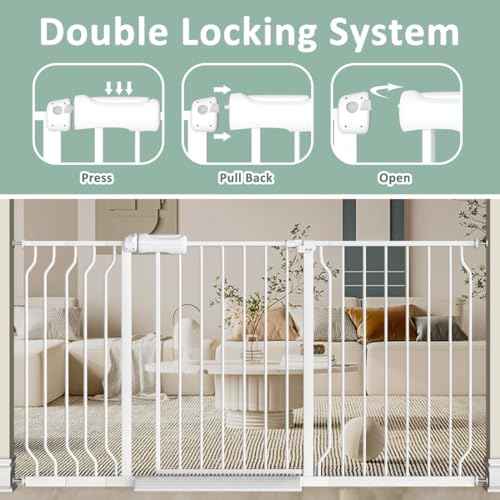 TSAYAWA Narrow Baby gate Baby Safety Gate 24.02-29Inch Auto Close Child Gates, Pressure Mounted Gate for Stairs & Doorways, Indoor/Outdoor Heavy-Duty Pet Gate for Toddlers, Dogs, White