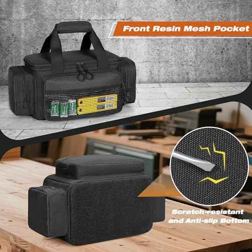 Small Tool Bag with Anti-friction Bottom, Tactical 12" Tool Tote for Men, Hand Tool Storage Organizer for Electrician, Repairman and Carpenters, Black