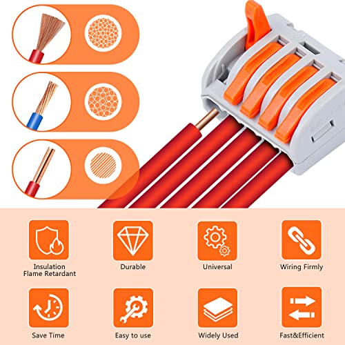 Delgada 188PCS Reusable Lever Wire Connector Nuts Kit - 2/3/4/5 Port Push-In Terminals